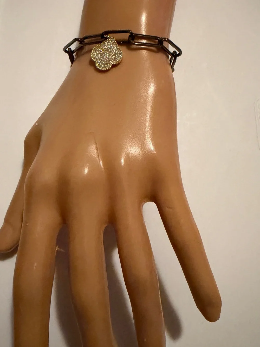 Landau Black Link Bracelet with Gold Pavé Clover Charm